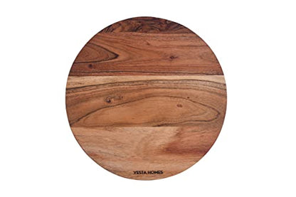 Vesta Homes Wooden Round Chopping Board/Cutting Board/Serving Board, Plate for Pizza, Vegetables, Fruits and Cheese Acacia Wood 11.5 x 11.5 Inches Handcrafted Natural - size: 12"L x 12"W