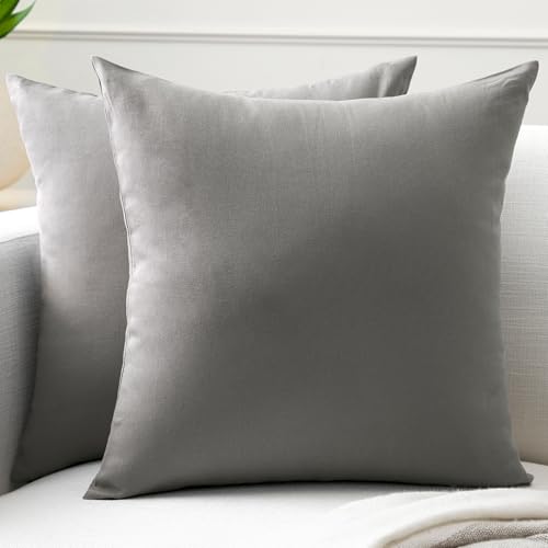 Cotton Canvas Throw Pillow Covers By Encasa Pack of 2 Grey 12"x12" No Insert with Hidden Zipper | Decorative Cushion Covers for Fall, Halloween, Thanksgiving, Christmas | Durable Cotton Canvas | Concealed Invisible Zipper | Ideal for DIY & Embroidery | Li