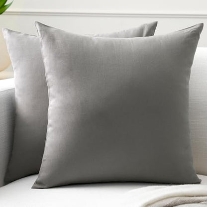 Cotton Canvas Throw Pillow Covers By Encasa Pack of 2 Grey 12"x12" No Insert with Hidden Zipper | Decorative Cushion Covers for Fall, Halloween, Thanksgiving, Christmas | Durable Cotton Canvas | Concealed Invisible Zipper | Ideal for DIY & Embroidery | Li