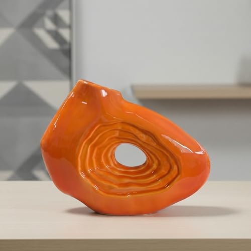 Sunddo Orange Ceramic Vase, 7 Inch | Small Modern Donut Decorative Vases for Home Decor, Centerpiece, Shelf, Table, Bookshelf, Entryway Decoration - color: Orange, size: 7 inch