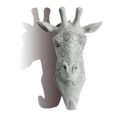 Giraffe Head Single Wall Hook/Hanger, Grey | Animal Shaped, Coat Hat Hook, Heavy Duty, Rustic, Decorative Gift - color: Giraffe-Grey