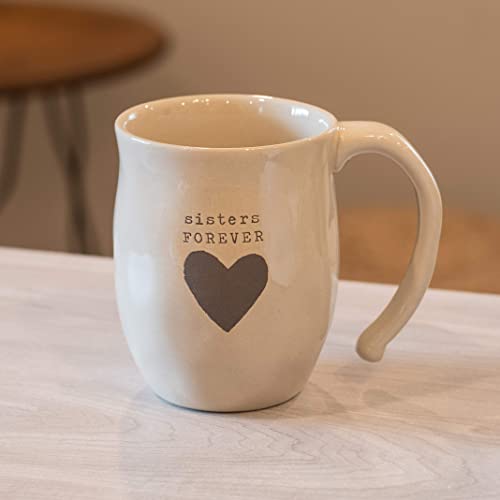 DEMDACO Warm Heart Ivory Stoneware Sisters Forever Heart Mug | Meaningful Coffee Mug for Cherished Relationship Reminders, Curved Handle, Comfy Grip, Hand-Thrown, Microwave-Safe - style: Sisters Forever