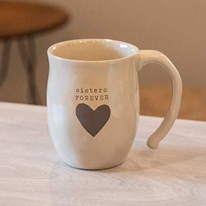 DEMDACO Warm Heart Ivory Stoneware Sisters Forever Heart Mug | Meaningful Coffee Mug for Cherished Relationship Reminders, Curved Handle, Comfy Grip, Hand-Thrown, Microwave-Safe - style: Sisters Forever