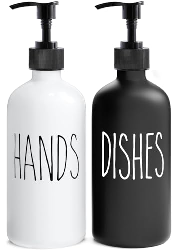 MOMEEMO Soap Dispenser Set 2 Pack, Contains Hand and Dish Soap Dispenser, Perfect for Black and White Kitchen Decor. (Black & White) | Contains Hand and Dish Soap Dispenser, Perfect for Black and White Kitchen Decor - color: Hd Black White