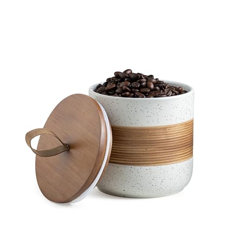 Miamolo Ceramic Jar with Lid, Coffee Container Kitchen Food Storage Jars for Spice Sugar Tea Bag, Stackable Decorative Jars for Countertop, White & 18 fl.oz - color: White, size: 18 fl.oz