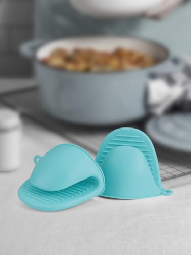 2 PCS Mini Silicone Oven Gloves Heat Resistant Cooking Pinch Mitts Potholder for Kitchen Cooking & Baking (Light Blue) - color: Light Blue