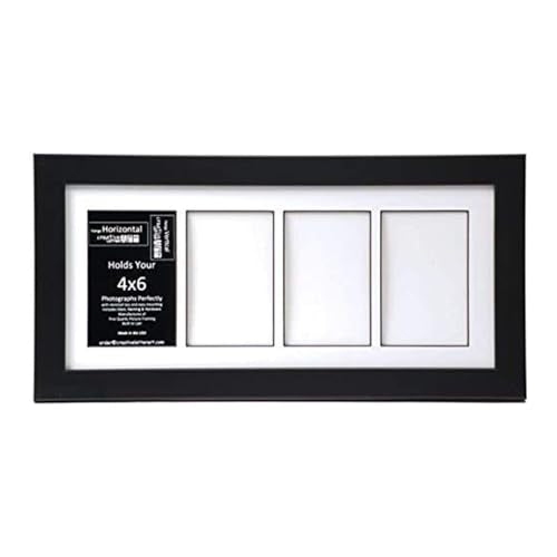 Creative Letter Art 4” x 6” Multiple Opening Picture Frame Collage with 4 holes, Manhattan Black Frame with 8 x 18-inch White Mat, Full-Strength Glass, Photo Collage for Wall, 4 Openings - color: 4 opening, size: Black w/8" White Mat