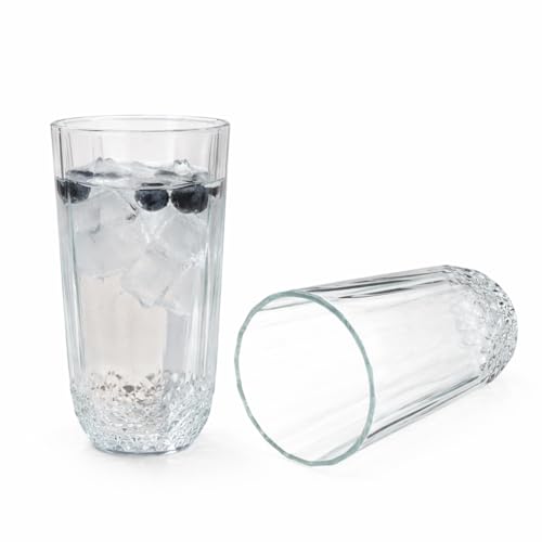 Highball Drinking Glasses Set of 6, 12 oz Crystal-Cut Water Glasses, Tall Clear Tumblers for Cocktails, Mixed Drinks – Elegant Durable Glassware, Dishwasher-Safe Premium Drink Cups for Home&Kitchen