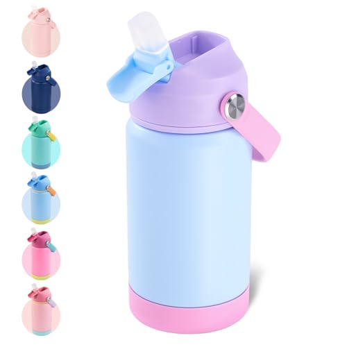 Kerilyn 12oz Kids Water Bottle, Stainless Steel Insulated Water Bottle for Kids, Toddler Cup with Straws Leak-Proof, Toddler Water Bottles for School Boys Girls, BPA Free, Cerulean - color: Cerulean