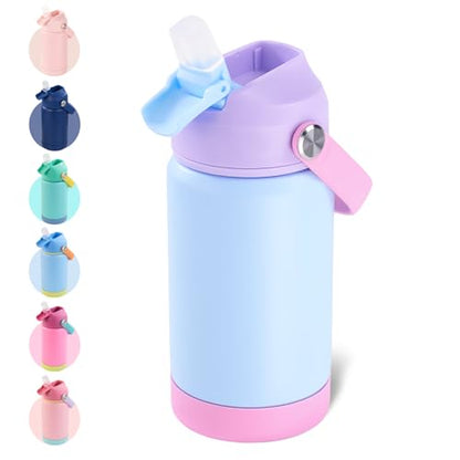 Kerilyn 12oz Kids Water Bottle, Stainless Steel Insulated Water Bottle for Kids, Toddler Cup with Straws Leak-Proof, Toddler Water Bottles for School Boys Girls, BPA Free, Cerulean - color: Cerulean
