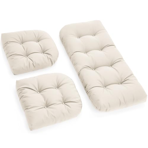 All Weather Outdoor Wicker Chair Cushions of 3 Pieces, Waterproof Outdoor Wicker Chair Cushion for Patio Furniture Loveseat Settee Bench, 1 Loveseat and 2 U-Shaped Thickened Cushions, Cream - color: Cream