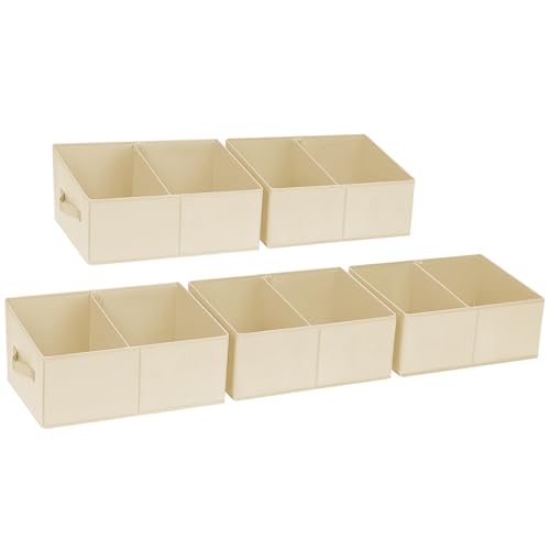 DIMJ Closet Storage Bins, 5 Pack Storage Baskets for Shelves, Foldable Closet Organizer with Handle, Linen Closet Organizers and Storage for Clothes, Toys, Towel, Books (Beige) - color: Beige, size: 5 Bins 16.5"x11"x7.8"