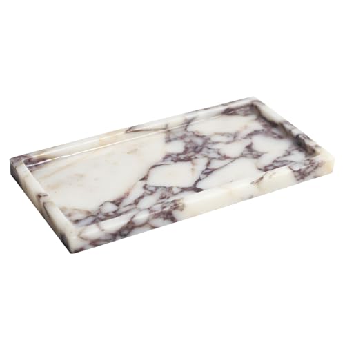 100% Natural Marble Tray, 10"x5" Calaccata Viola Vanity Tray | Luxury Marble Decorative Tray, Small Hand Towel Tray Holder Organizer, Hand-Polished, Easy to Clean, Natural Stone Tray - color: Viola-rectangle-10"x5"x0.7"