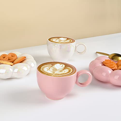 Koythin 6.5oz Sunflower Saucer Mini Ceramic Mug, Pink Mother’s Day Cup | 200ml Petite Floral Cup, Microwave & Dishwasher Safe; Perfect Mother’s Day Gift For Mom - color: Peach Pink