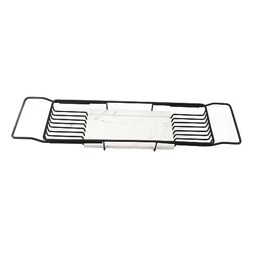 Marhynchus Metal Marble Bathtub Rack, Bathtub Caddy Tray Stainless Steel Shower Caddy Tray with Extending Sides, Bathroom Trays (Black White) - size: Black White