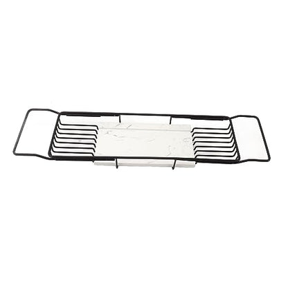 Marhynchus Metal Marble Bathtub Rack, Bathtub Caddy Tray Stainless Steel Shower Caddy Tray with Extending Sides, Bathroom Trays (Black White) - size: Black White