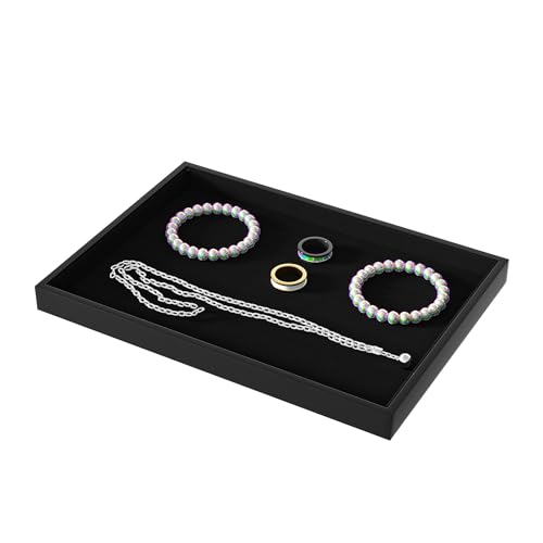 Julysky Jewelry Organizer Trays for Drawer,Jewelry Display Organizer Case for Women,Bracelet Necklace and Ring Display Stand for Selling,Velvet Jewelry Storage Display (Black, Empty Plate) - color: Black