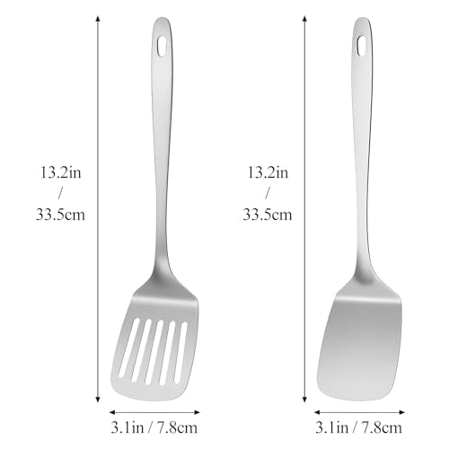 2PCS Stainless Steel Spatula Set, Solid & Slotted Turner | Heat Resistant, Heavy Duty Kitchen Utensils, Dishwasher Safe, For Flipping Fish Eggs Pancakes, Everyday Kitchen Cooking