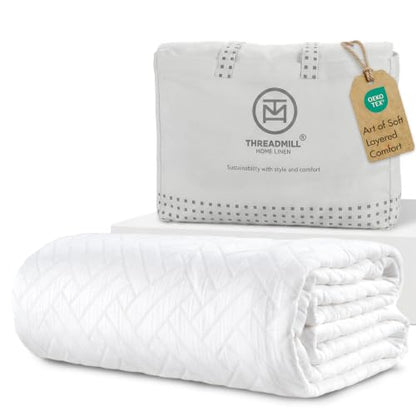 Threadmill Luxury Cotton Blankets for Queen Size Bed | All-Season 100% Cotton Queen Size Blanket | Criss Cross Jacquard Cozy Lightweight, Soft Breathable Coverlet fits Full Size Bed, 90x92 | White | 100% Cotton, Jacquard Pattern, 90x92 in, Breathable, Moi