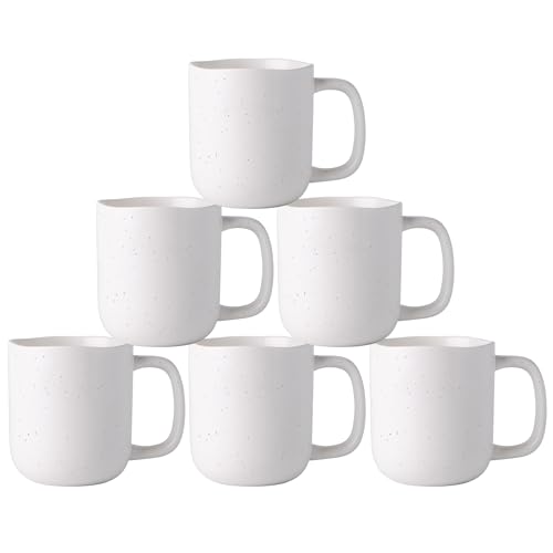 AmorArc 14oz Coffee Mugs Set of 6, Speckled Ceramic Coffee Mugs with Large Handle & Wavy Rim for Latte/Hot Cocoa/Tea, Coffee Cups for Men Women. Oven, Dishwasher&Microwave Safe, Speckled White - color: Off White-Speckled