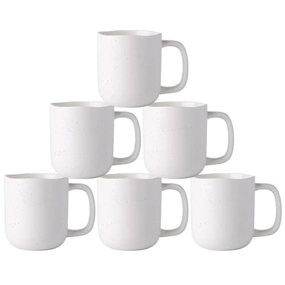AmorArc 14oz Coffee Mugs Set of 6, Speckled Ceramic Coffee Mugs with Large Handle & Wavy Rim for Latte/Hot Cocoa/Tea, Coffee Cups for Men Women. Oven, Dishwasher&Microwave Safe, Speckled White - color: Off White-Speckled