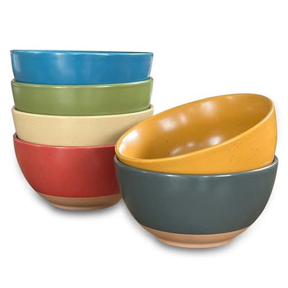 Mora Ceramic Artisan Matte Small Dessert Bowls - 16oz, Set of 6 - Microwave, Oven and Dishwasher Safe, For Rice, Ice Cream, Soup, Snacks, Cereal, Chili, Side Dishes etc - Microwavable Kitchen Bowl - color: Artisan Colors