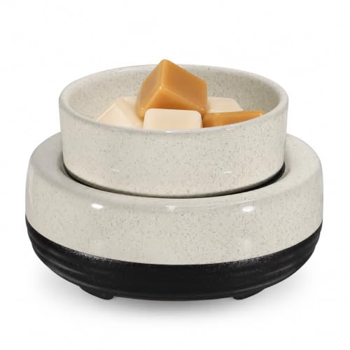 Wax Melts Warmer, Ceramic Candle Melter Melting Wax 3-in-1 Oil Burner Electric Fits Yankee Large Jar, Scented Candle Holder for Home Decor Gifts for Mom Grandma Women Girls - color: Beige Black