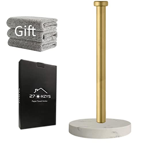 Paper Towel Holder Countertop, Standing Paper Towel Roll Holder for Kitchen Bathroom, with Weighted Marble Base for One-Handed Operation (Gold), Gold Paper Towel Holder, Marble - color: Gold-b
