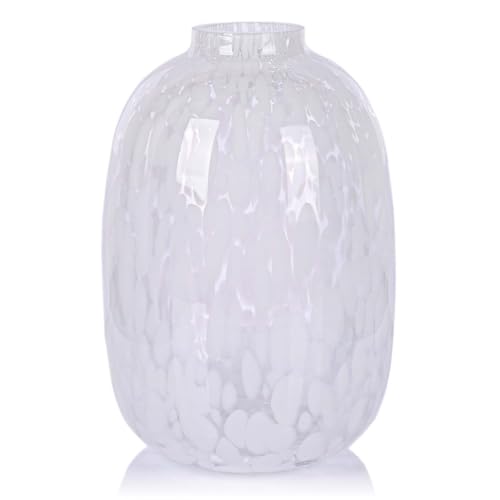 Amber Vase,Brown Glass,Round Art,Modern Clear Glass Vase,Decorative Bottles for Home Decor,Farmhouse Centerpiece,Wide for Living Room, Kitchen,Office, Dining (White) - color: White