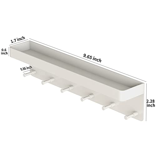 MKO Key Holder Wall Mount, Adhesive Key Hanger with 6 Hooks for Wall, White | Metal Material, Key Rack with Shelf, Wall Mount, Mail Organizer Tray, Suitable for Entryway, Hallway, Living Room - color: White 1pcs