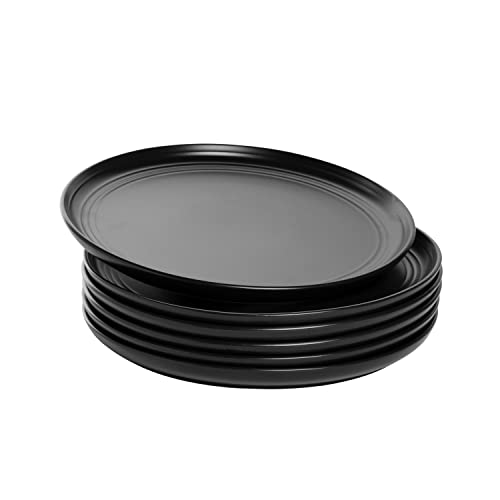 Double Line 10.5" Dinner Plate, Set of 6, Matte Black - color: Matte Black, size: Dinner Plate