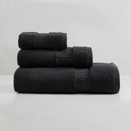 Calvin Klein - Bath Towels, Super Soft & Absorbent Cotton Towels, Zero Twist Construction, Brand Locker Loop for Easy Hanging (Iconic Solid Black, 3 Piece) - color: Iconic Solid Black, size: 3 Pack