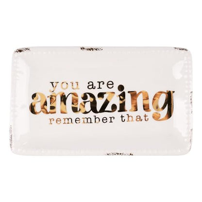 Amazing Remember That Ceramic Trinket Tray - 6" x 3.5" Hand Painted Dish with Gold Embossed Design, Ideal for Storing Treasured Items and Daily Essentials - style: Amazing Remember That