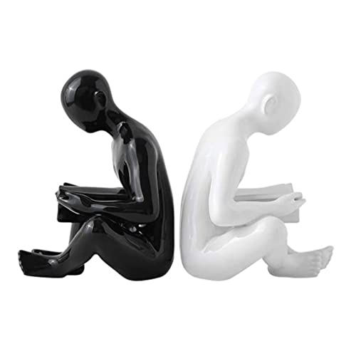Bookends Creative 1 Pair Figure Reading Bookends Nordic Ceramics Book Support Ends for Shelves Home Office Desktop Decor Bookend Reading Bookshelf Decor