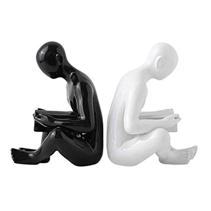 Bookends Creative 1 Pair Figure Reading Bookends Nordic Ceramics Book Support Ends for Shelves Home Office Desktop Decor Bookend Reading Bookshelf Decor