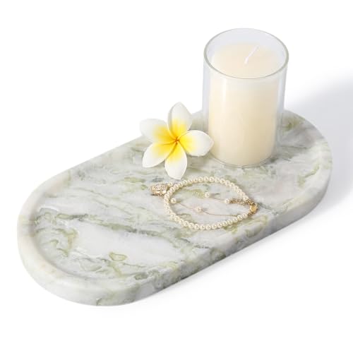 Marble Vanity Tray for Bathroom Countertop, Green Marble Bathroom Tray Perfume Trays for Dresser, Stone Jewelry Dish Stone Trays for Kitchen Counter, Candle Holder for Home Decor - color: Bianco Palomino Green