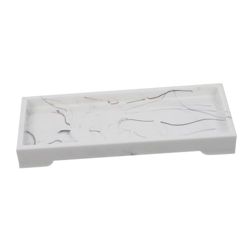 Marble Design Synthetic Vanity Tray for Bathroom Storage, White Cosmetic Organizer and Jewelry Holder, Home Washstand Storage Plate for Toiletries and Accessories