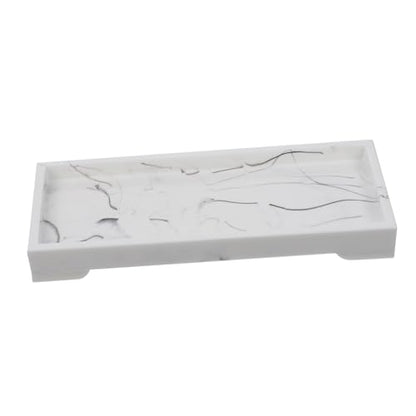 Marble Design Synthetic Vanity Tray for Bathroom Storage, White Cosmetic Organizer and Jewelry Holder, Home Washstand Storage Plate for Toiletries and Accessories