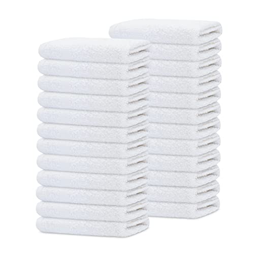 12 Pack Economy White Washcloths Set (12x12 inches) - Cotton Blend Commercial Grade Cleaning Rags, Quick Drying & Soft Face Cloths, Fingertip Towels for Bathroom, Spa, Gym, and Kitchen