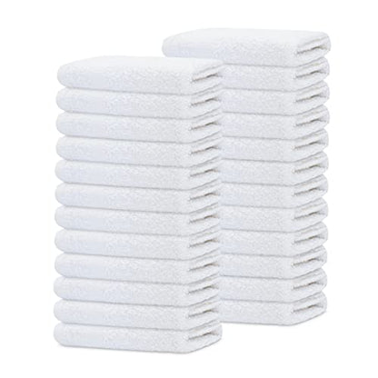 12 Pack Economy White Washcloths Set (12x12 inches) - Cotton Blend Commercial Grade Cleaning Rags, Quick Drying & Soft Face Cloths, Fingertip Towels for Bathroom, Spa, Gym, and Kitchen