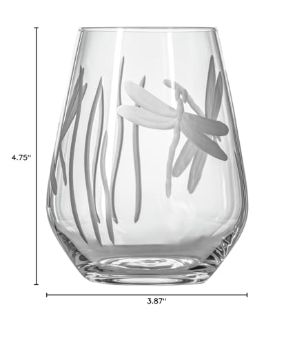 Rolf Glass Dragonfly Stemless Wine Glass 18oz - Tumbler Wine Glasses Set of 2 – Made in the USA - Etched Stemless Wine Glasses -(Set of 2) - color: Stemless 2 Set