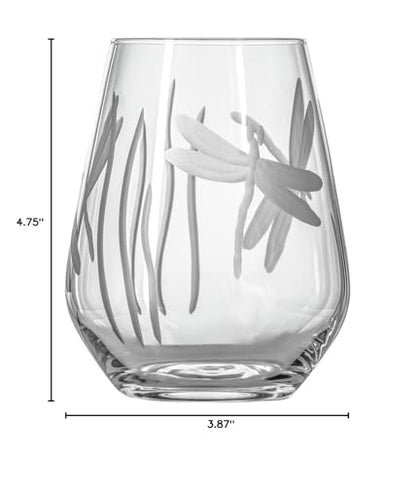 Rolf Glass Dragonfly Stemless Wine Glass 18oz - Set of 4 Tumbler Wine Glasses - Lead-Free Glass - Etched Stemless Wine Glasses - Made in the USA - A Classic - color: Stemless 4 Set