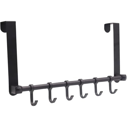 Duty Over The Door Hooks, Moving 6 Door Hooks Over Door Coat Rack for Hanging, Over the Door Hanger Organizer for Bathroom, Aluminum Heavy Duty Door Organizer for Towel Robe Hat Bag (Black) - color: Black