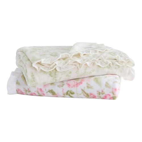 Laura Ashley - Plush Throw Blanket, 50x70, Soft and Warm with a Lightweight Feel, Botanical Leaf Design, Annalise Green - color: Annalise Green