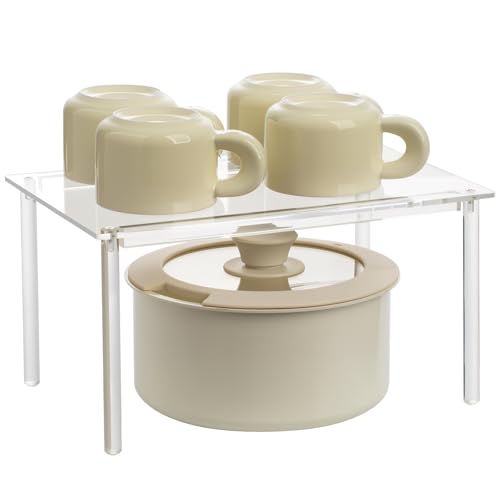 HENABLE 1 Pack Acrylic Cabinet Organizer, Kitchen Countertop Counter Organizer, Clear Spice Rack, Shelf Risers Cabinets for Bathroom, Desk, Dresser Cupboard Organizers and Storage