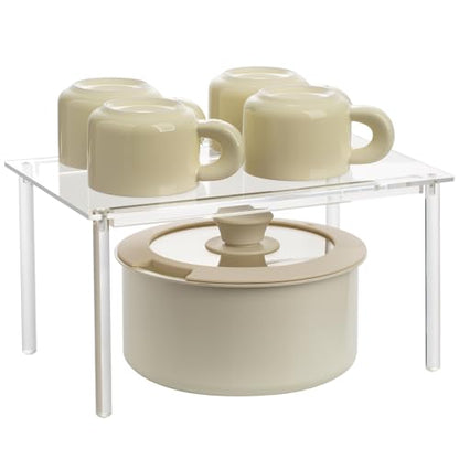 HENABLE 1 Pack Acrylic Cabinet Organizer, Kitchen Countertop Counter Organizer, Clear Spice Rack, Shelf Risers Cabinets for Bathroom, Desk, Dresser Cupboard Organizers and Storage
