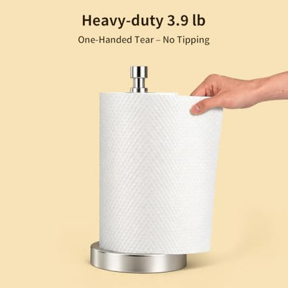 3.9lbs Heavy Duty Paper Towel Holder Countertop Weighted Base | Chrome,Stainles Steel,Modern Standing Countertop Dispenser for Kitchen,Easy One-Handed Tear - color: Chrome