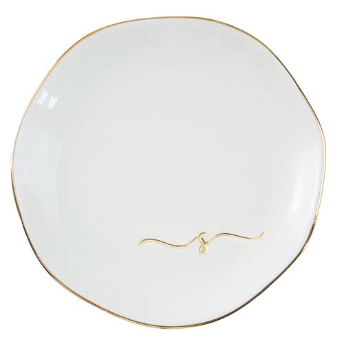 InnoBeta Jewelry Tray, Initial Ring Dish, Ceramic Trinket Dish, Letter S | 4.75-inch ceramic initial dish with a gold-tone rim organizes rings, earrings, and small jewelry on a vanity. - color: S