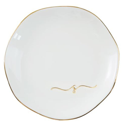 InnoBeta Jewelry Tray, Initial Ring Dish, Ceramic Trinket Dish, Letter S | 4.75-inch ceramic initial dish with a gold-tone rim organizes rings, earrings, and small jewelry on a vanity. - color: S