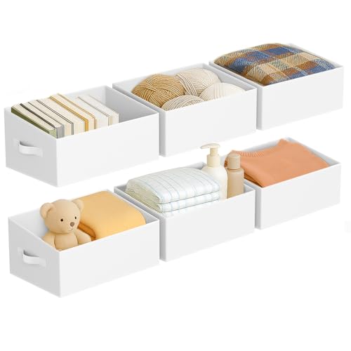 DIMJ Closet Storage Bins 6 Pack - Fabric Storage Baskets for Shelves, Large Clothes Organizers with Handles, Trapezoid Shelf Organization Storage Cubes for Purse, Toys, Books, Towel, Clothes - color: White, size: 6 Bins 16.5"x11"x7.9"